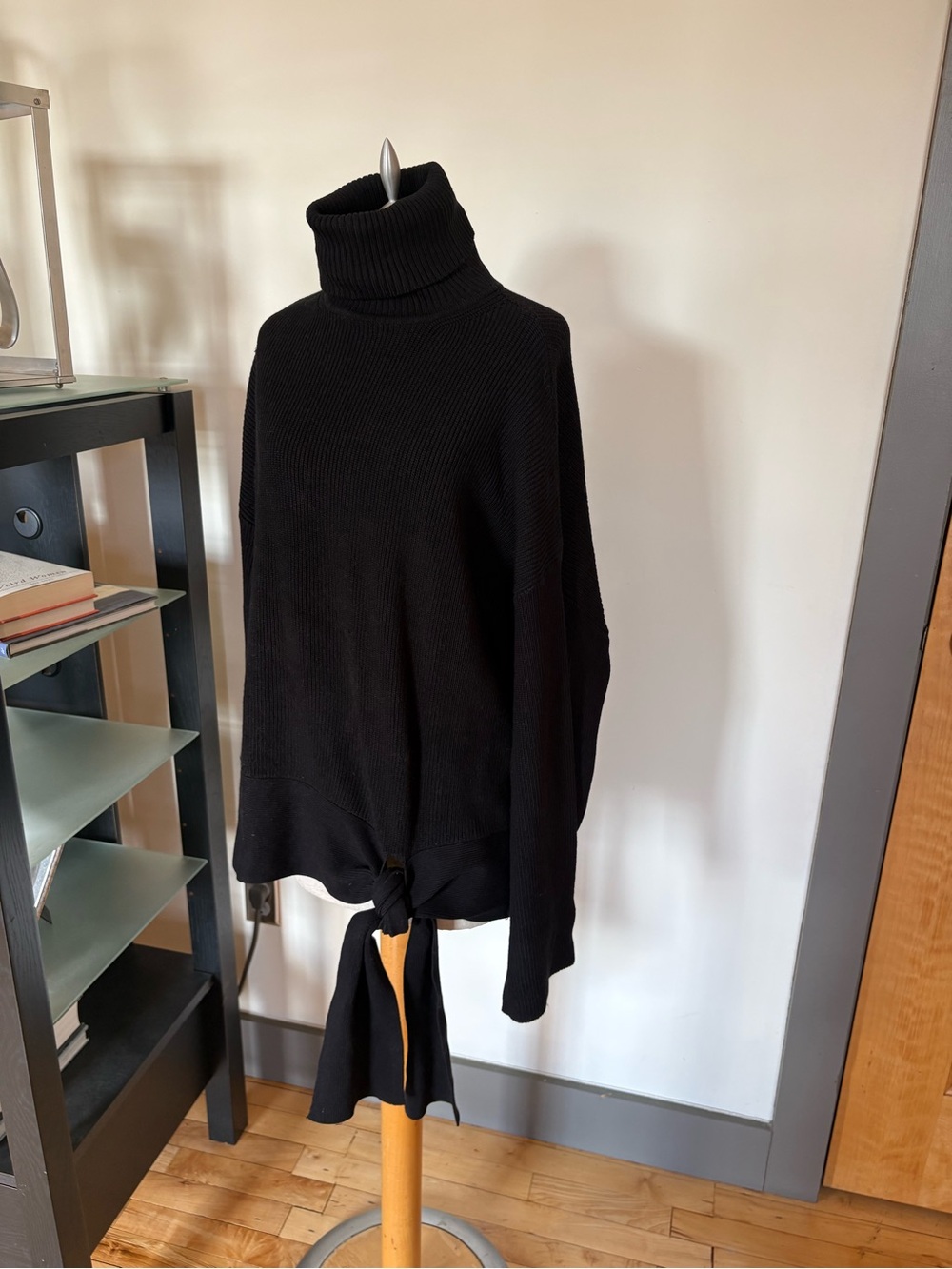 NWT Zara Black Turtleneck Sweater with Front Tie